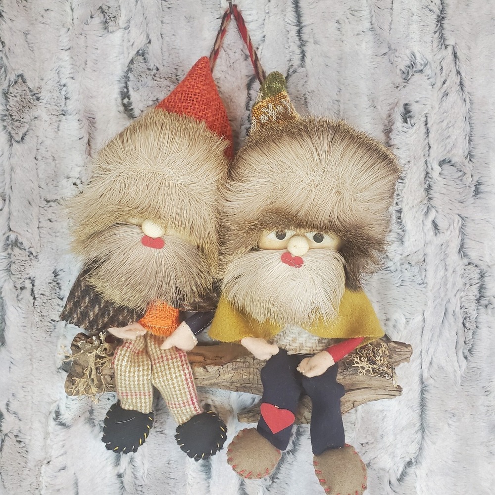 Kitschy Folk Art Two Bearded Men On A Branch Log Natural‎ Materials Wall Hanging